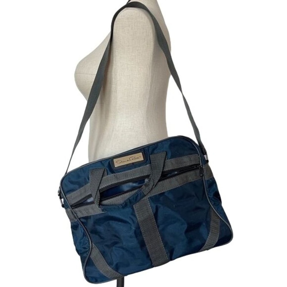 Vintage Oscar De La Renta Messenger Shoulder Bag Blue Gray Handles Adjustable